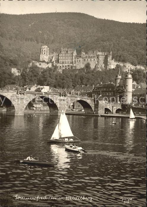 Foto Popp Nr. 319 Heidelberg Segelboot Brücke
