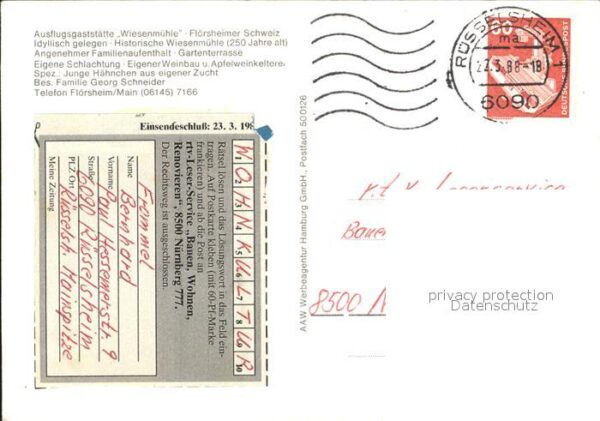 Floersheim Main Ausflugsgaststätte Wiesenmühle Gaststub – Bild 2