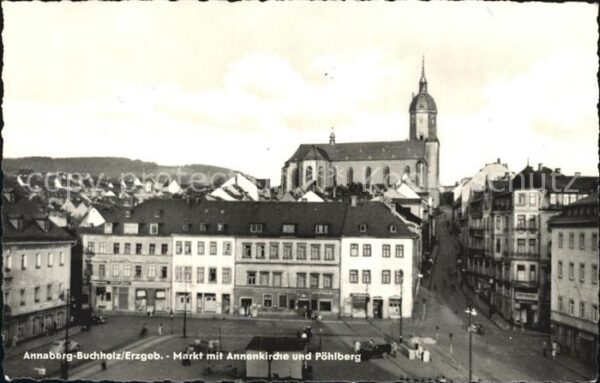 Annaberg-Buchholz Erzgebirge Markt mit Annenkirche und Pöhlberg