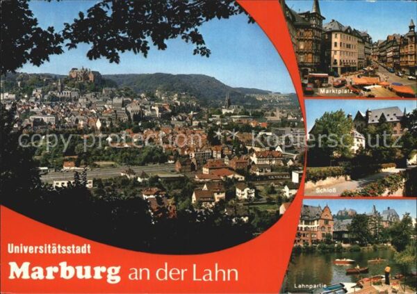 Marburg Lahn Stadtbild mit Veste Marktplatz Schloss