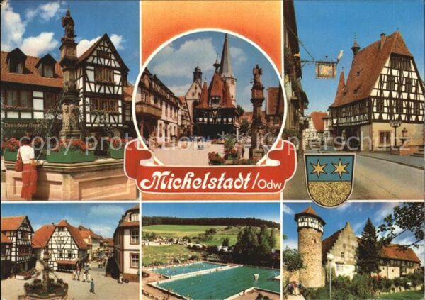 Michelstadt Brunnen Marktplatz Rathaus Fachwerkhäus