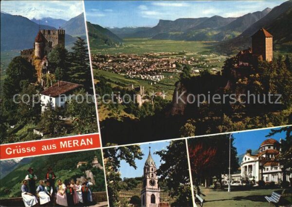 Meran Merano Panorama Burg Alpen Trachten Kirche Kur