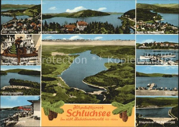 Schluchsee Ortsmitte mit Wolfsgrund Wegweiser Camp