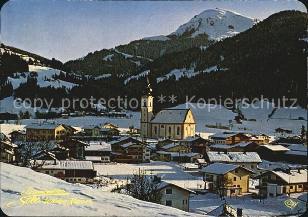 Soell Tirol Ortsansicht mit Kirche Wintersportplatz