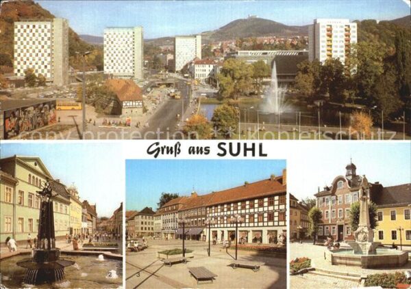 Suhl Thueringer Wald Orts und Teilansichten Brunnen Hochhäus