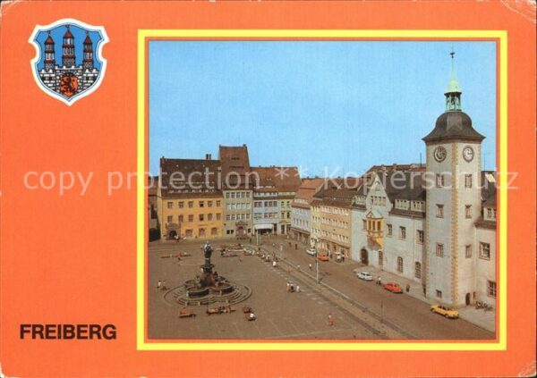 Freiberg Sachsen Obermarkt mit Rathaus und Brunnendenkma