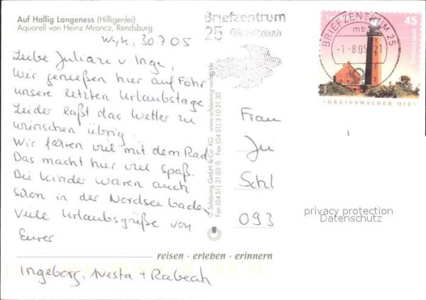 Hallig Langeness Aquarell von Heinz Mroncz Künstlerkarte – Bild 2
