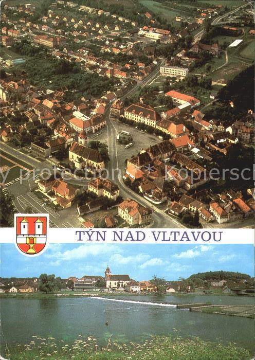 Tyn nad Vitavou Tein Fliegeraufnahme Partie am Fluss