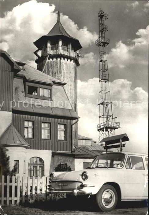 Krusne Hory Aussichtsturm Berghotel Klinovec Gipfel