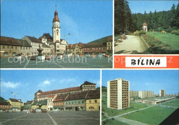 Bilina Bilin Tschechien Namesti s radnici Lazensky park Zamek S