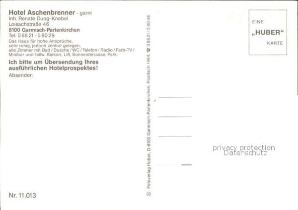 Garmisch-Partenkirchen Hotel Aschenbrenner Huber Karte Nr 11.0 – Bild 2