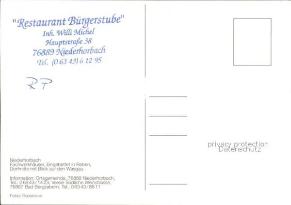 Niederhorbach Niederhorbach Ortsansichten Restaurant Bürgerstube La – Bild 2