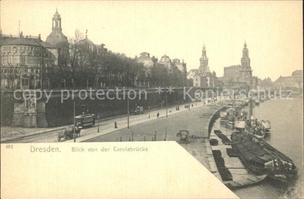 Dresden Blick von Carolabrücke Strassenbahn