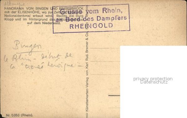 Bingen Rhein Rheinpartie Künstlerkarte mit Elisenhöh – Bild 2
