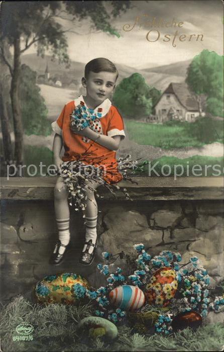Foto Amag Nr. 64187/6 Kind Ostern Ostereier Weidenkät