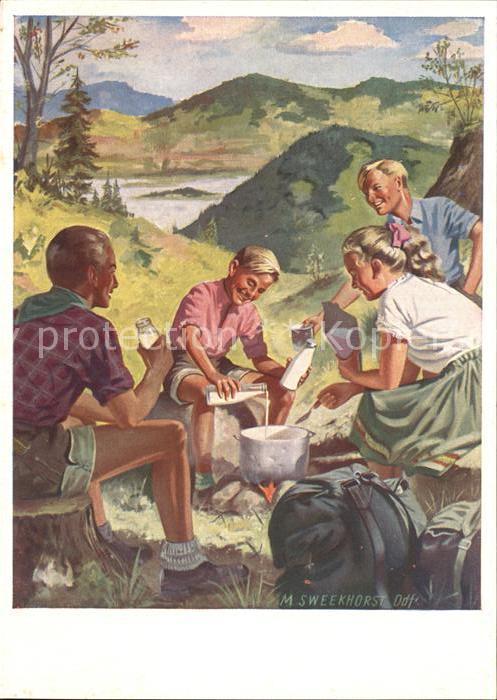 Wandern Milch Werbung Künstlerkarte M. Sweekhor
