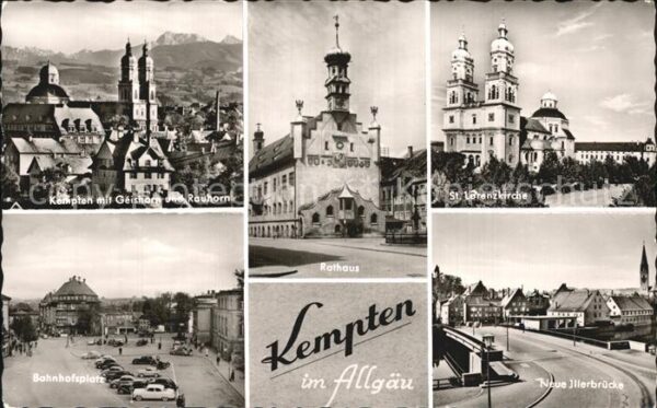 Kempten Allgaeu Stadtbild mit Alpenpanorama Rathaus St