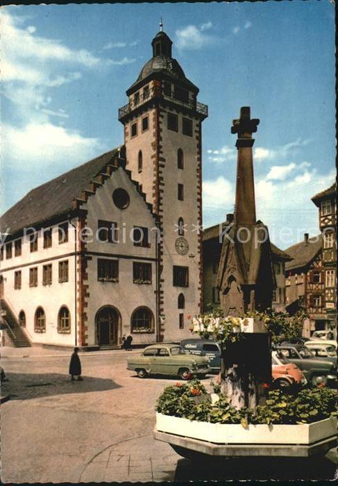 Mosbach Baden Rathaus mit Brunnen