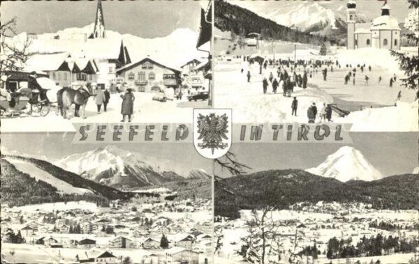 Seefeld Tirol Ortsansicht Pferdeschlitten Eisbahn Pan