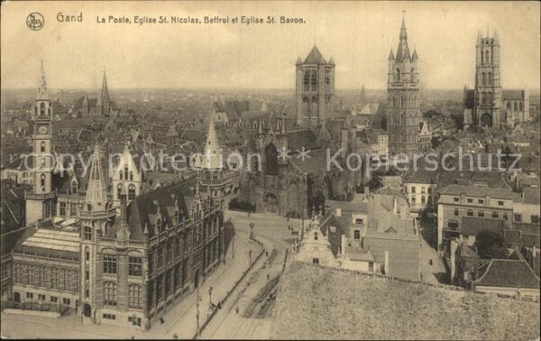 Gand Belgien La Poste Eglise St Nicolas Beffroi et E