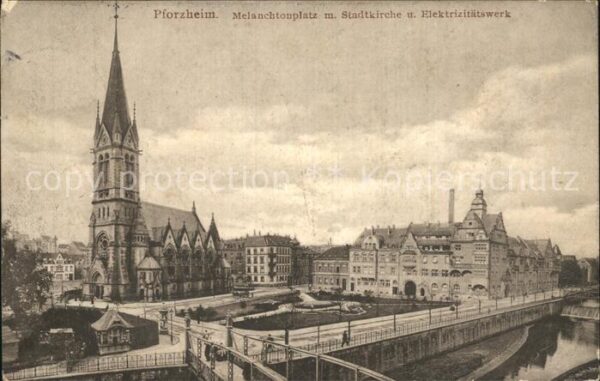 Pforzheim Melanchtonplatz Stadtkirche Elektrizitä