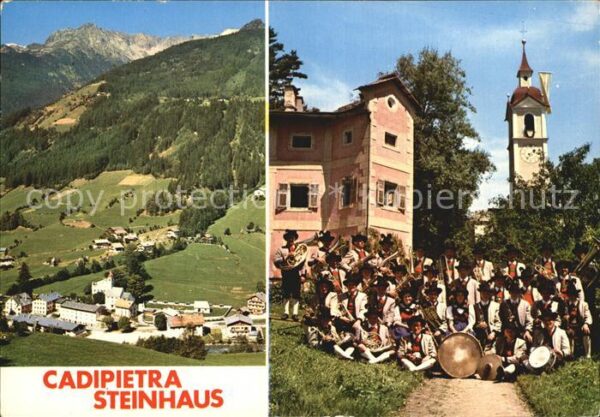 Cadipietra Steinhaus Panorama Alpen Kirchturm Musikkapelle T