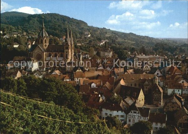 Heppenheim Bergstrasse Ortsansicht mit Kirche Luftkurort Blick