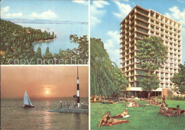 Balaton Plattensee Panorama Hotel Liegewiese Sonnenunterga