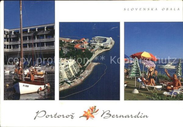 Portorose Istrien Hafen Segelboot Strand Fliegeraufnahme