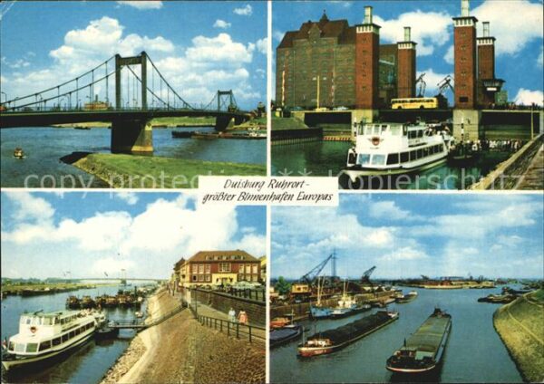 Duisburg Ruhrort Binnenhafen Brücke Frachtschiffe