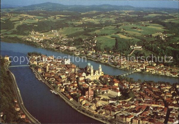 Passau Dreiflüssestadt Fliegeraufnahme Zusamme