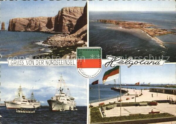 Helgoland Fliegeraufnahme Steilfelsen Schiffe Haf
