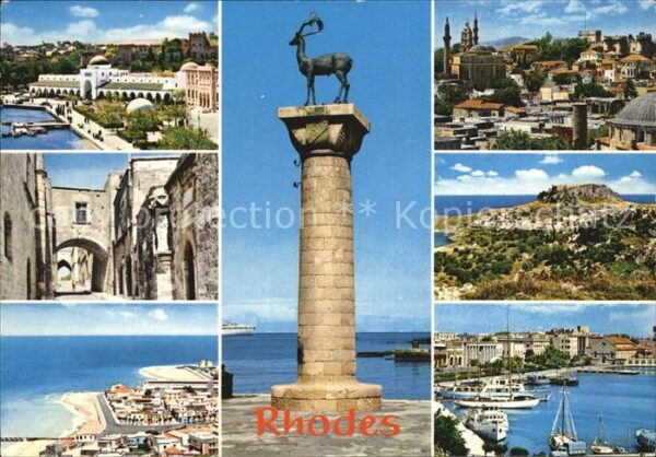 Rhodes Rhodos Greece Teilansichten Küste Hafen Statue Elafos