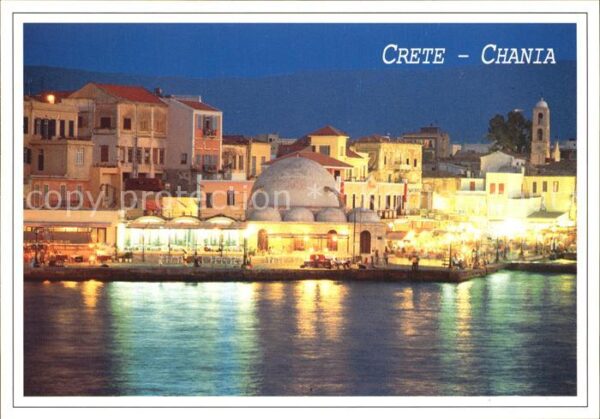 Chania Insel Kreta Hafenpromenade bei Nacht Ansicht vom Me