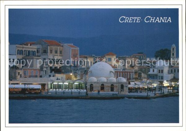 Chania Insel Kreta Hafenpromenade bei Nacht Ansicht vom Me