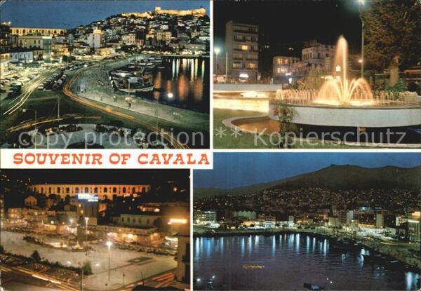Cavala Kavala Teilansichten Springbrunnen Platz Nacht