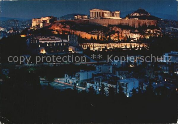 Athen Griechenland Blick zur Akropolis Propylaea Nachtaufn