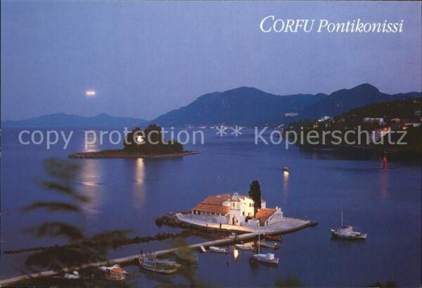 Pontikonisi Panorama Küste Nachtaufnahme