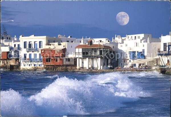 Venice Mykonos Brandung Häuserpartie am Meer Vollmond