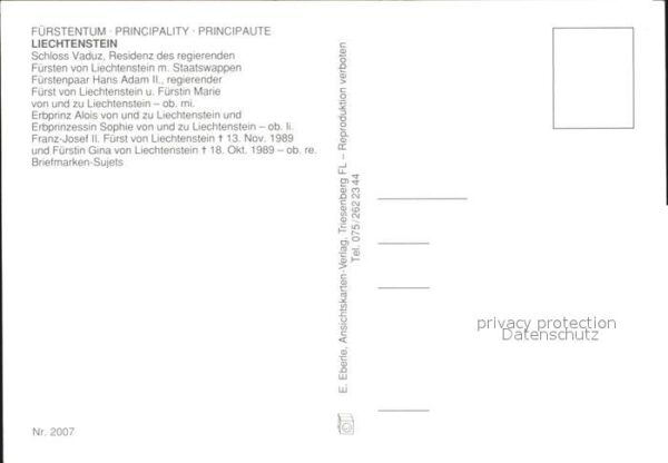 Briefmarken auf Postkarte Fürstentum Liechtenstein Schloss Vaduz – Bild 2