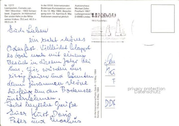 Kuenstlerkarte Cornelius Van Leemputten Hühnerhof Hahn – Bild 2