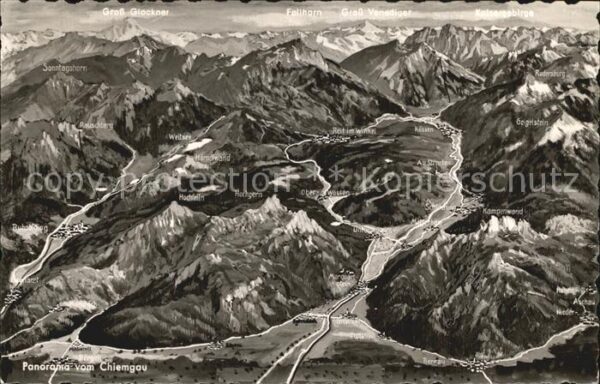 Chiemgau Panoramakarte mit Grossglockner und Kai
