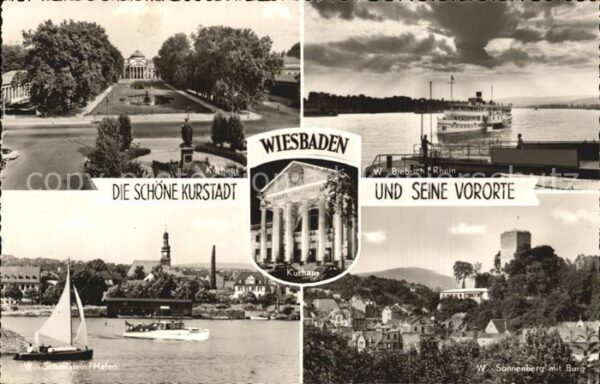 Wiesbaden Kurhaus Rheindampfer bei Biebrich Schie