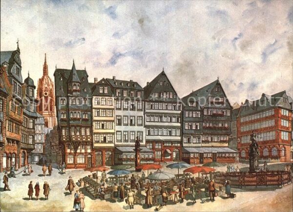 Frankfurt Main Römerberg mit Gerechtigkeitsbrunnen und