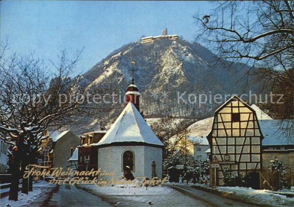 Rhoendorf Alte Kapelle mit Drachenfels Winter