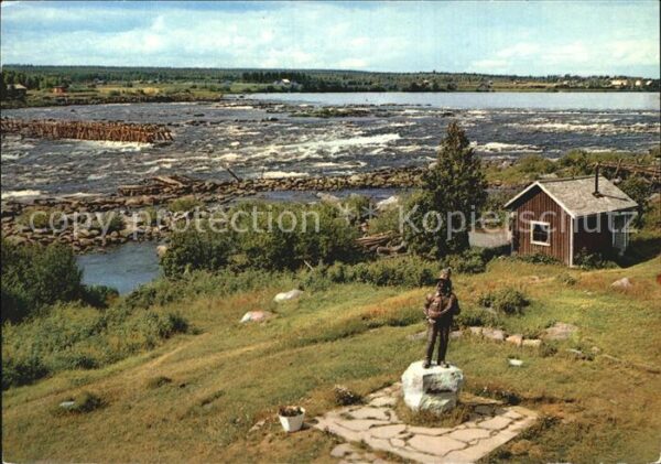 Finnland Suomi Lappland Wasserfall Statue Fährmann