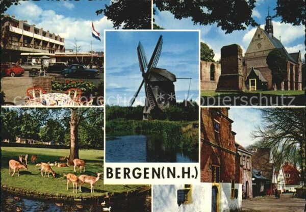 Bergen Nordholland Windmühle Kirche Häuserpartie Tierpark