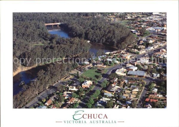Echuca Town and Murray River aerial view