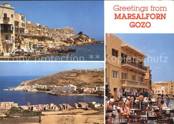 Gozo Malta Teilansichten Bucht Strassencafe