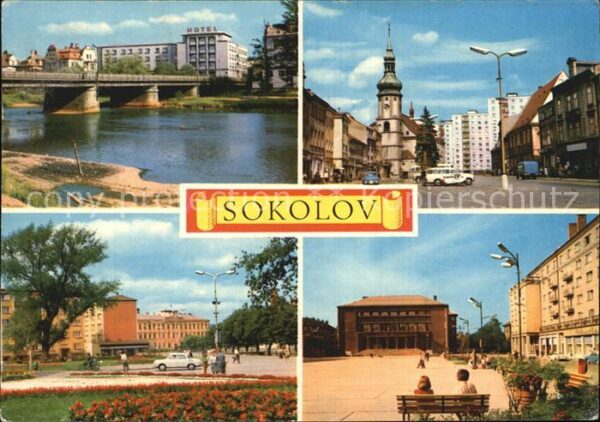 Sokolov Brücke Hotel Kirche Platz Gebäude